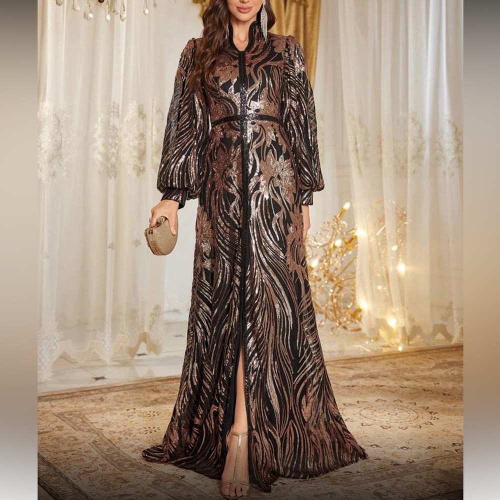 Elegant Black and Gold Women's Wedding Dress
